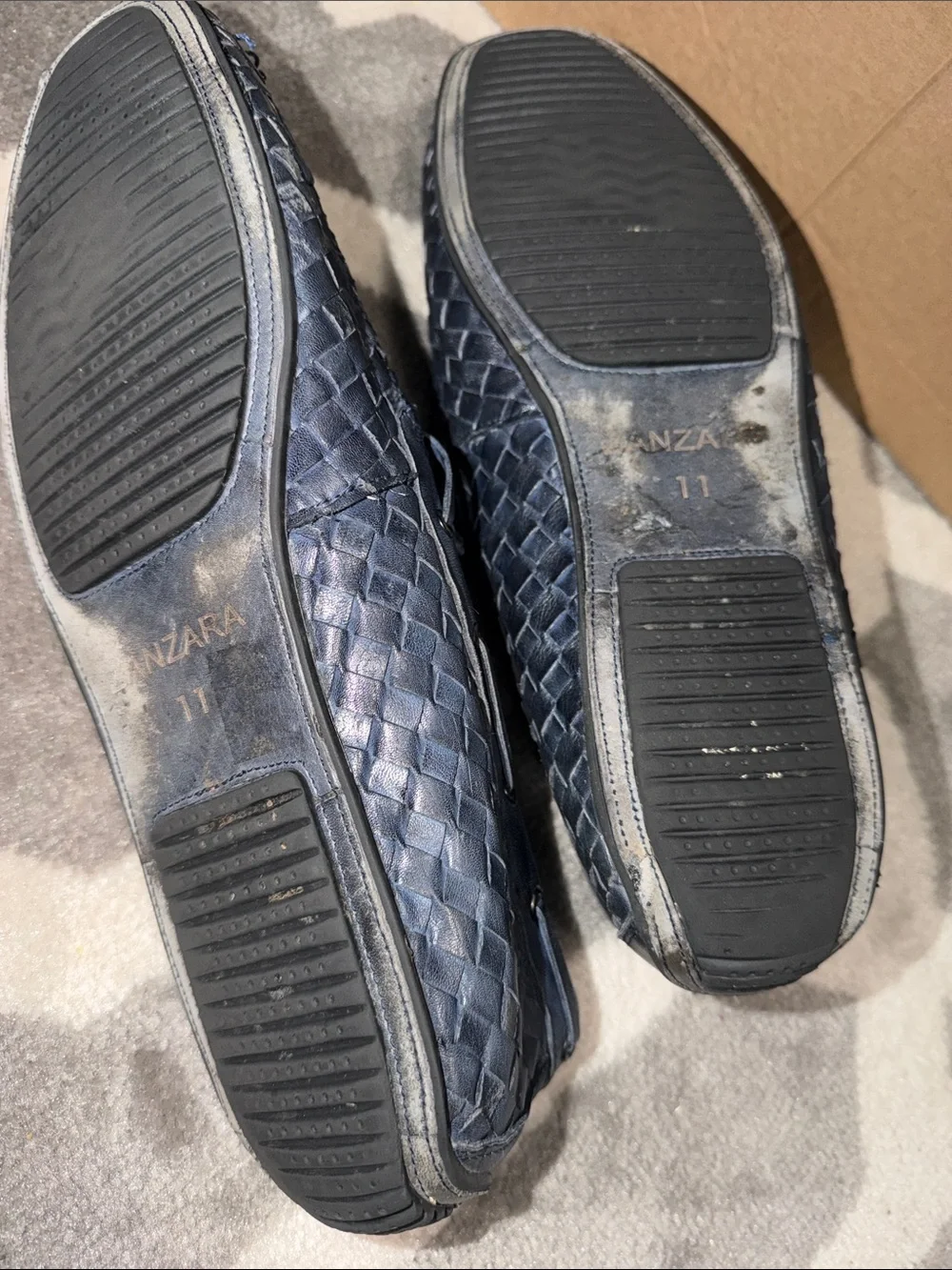 Zanzara men’s sz 11 blue leather woven moccasins